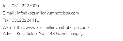 Koza Millenyum Hotel & Spa telefon numaralar, faks, e-mail, posta adresi ve iletiim bilgileri